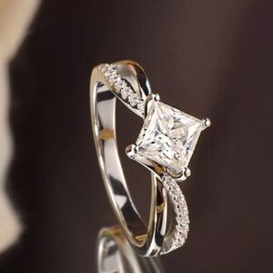 NEW 925 Silver Moissanite Princess Cut Engagement Ring Wedding Ring